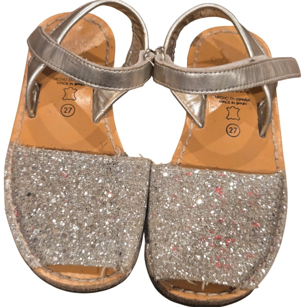 Avarca by C. Ortuno Kids Silver Glitter Menorquina Sandals Made in Spain Size 27